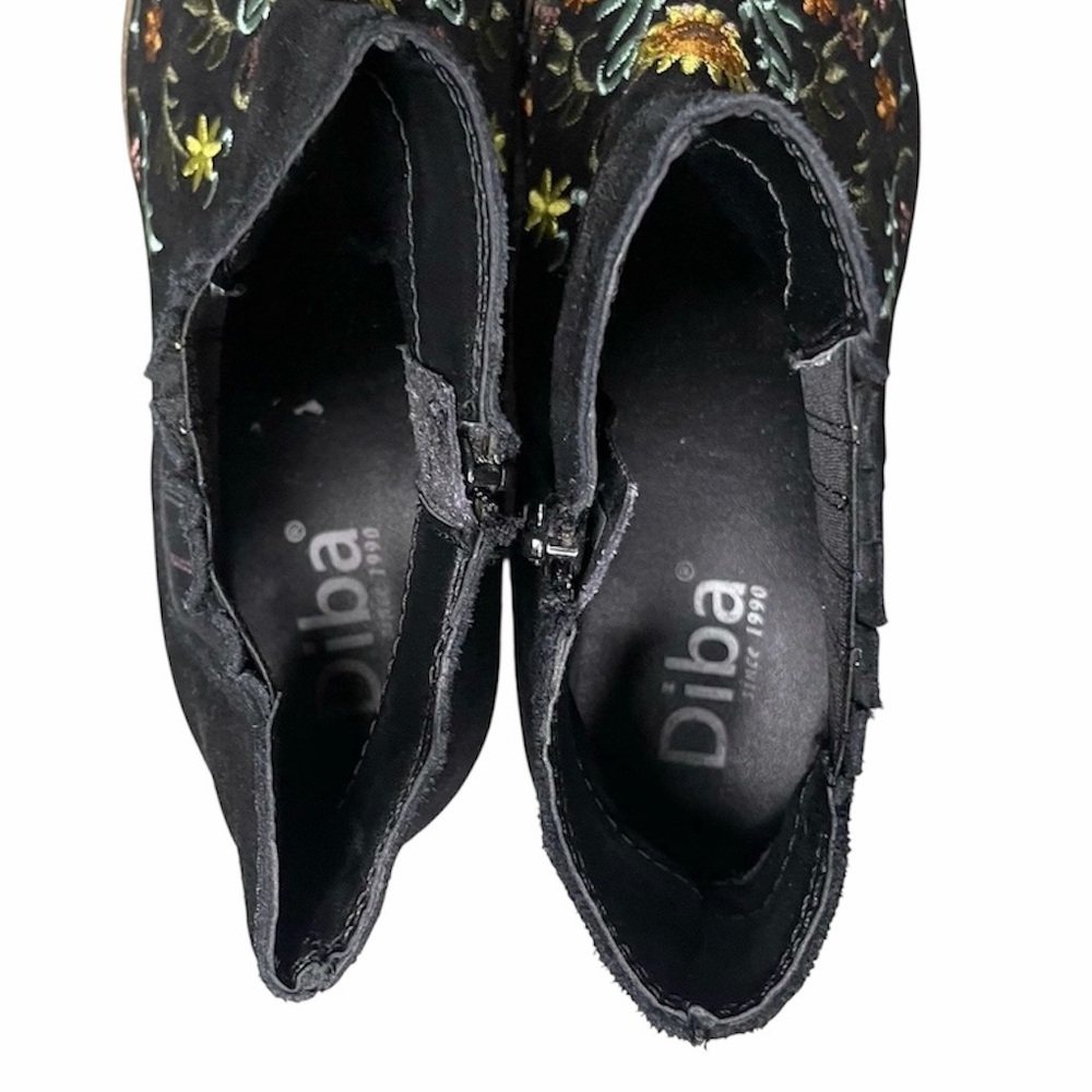 Diba Embroidered Floral Ankle Booties Black Suede Boho Western Size 7.5 - Picture 6 of 7